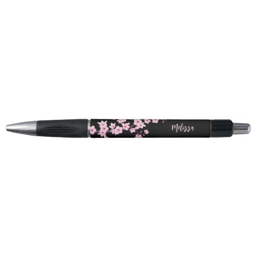 桜 ピンク 黒 モノグラム ボールペン (正面)