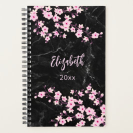 桜 ピンク 黒 大理石 カスタム プランナー手帳