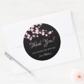 桜 ピンク 黒 謝謝 ラウンドシール (封筒)