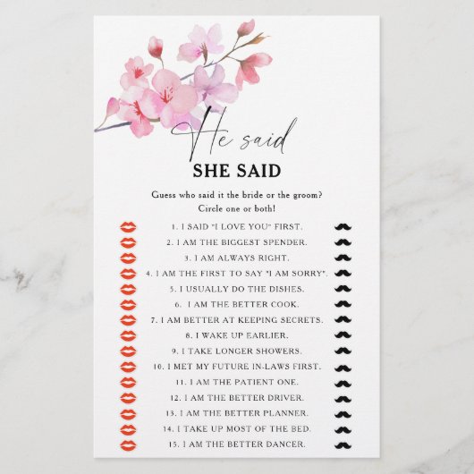 桜 – 彼は彼女はブライダルシャワーゲームと言った (正面)