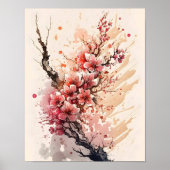 桜 水彩 花 壁 アート ポスター (正面)