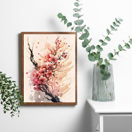 桜 水彩 花 壁 アート ポスター