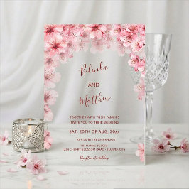 桜 白いアーチ型のカジュアルな結婚式 アクリル招待状