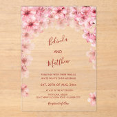  桜 白いアーチ型のカジュアルな結婚式 アクリル招待状 (正面)