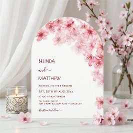 桜 白いアーチ型のカジュアル ウェディング 招待状