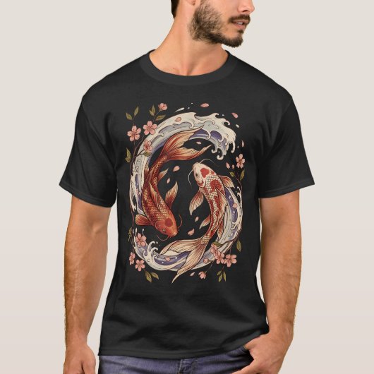 桜 鯉の図 日本の伝統美 Tシャツ (正面)