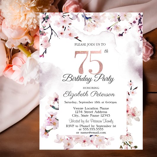 桜 75歳の誕生日 招待状