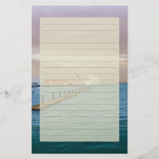 桟橋によって並べられる文房具の遊航船 便箋 (正面)