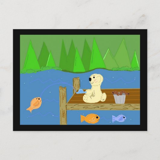 桟橋に座る小さなクマ ポストカード (正面)