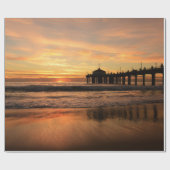 桟橋のビーチの日没 ラッピングペーパー (フラット)