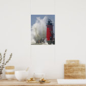 桟橋の人々は大きな波を見る ポスター (キッチン)