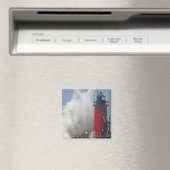 桟橋の人々は大きな波を見る マグネット (インサイチュ (食洗機))