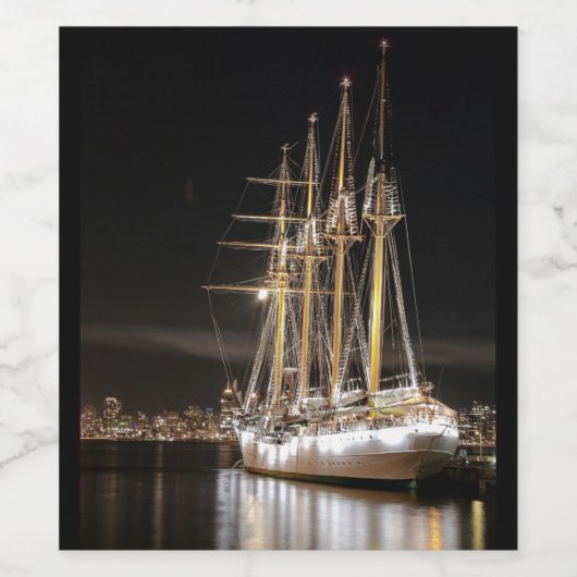 桟橋の帆船 ワインラベル (シングルラベル)