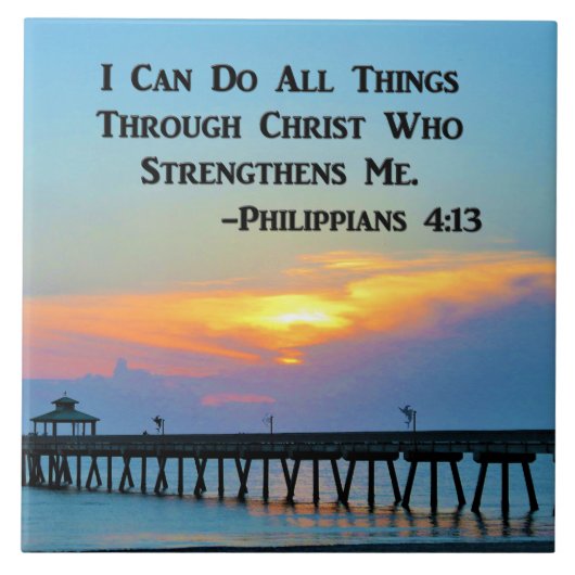 桟橋の日の出ピリピ4:13セラミックタイル タイル (正面)