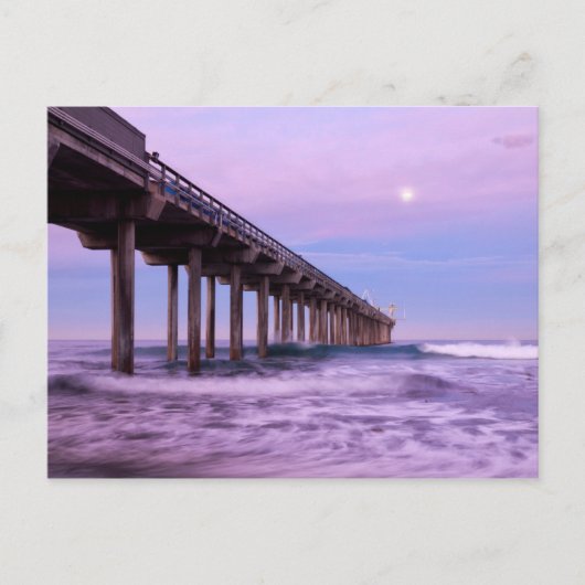 桟橋上の紫の夜明け、カリフォルニア ポストカード (正面)