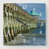 桟橋魚釣りウォールクロック スクエア壁時計 (正面)