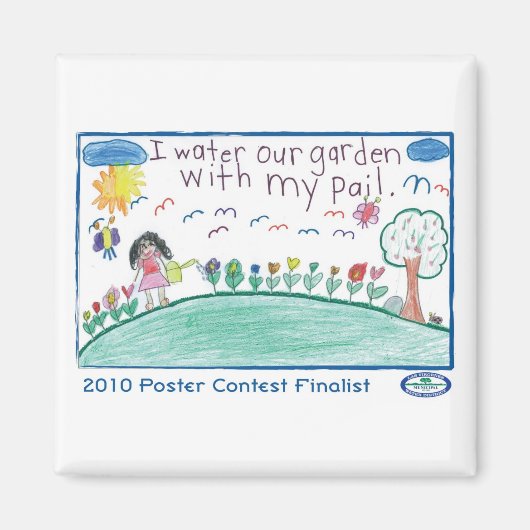 桶をもって庭に水をやる マグネット (正面)