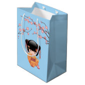 梅こけし人形日本の芸者ガールブルー ミディアムペーパーバッグ (裏面アングル)