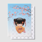 梅こけし人形日本の芸者ブルーインサート ベラム紙招待状 (オフセット (招待状))