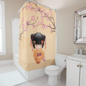 梅こけし人形桃日本の芸者ガールイエロー シャワーカーテン (インサイチュ)