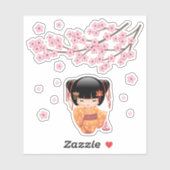 梅こけし人形 – かわいい日本の芸者ガール シール (シート)