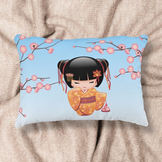 梅こけし人形 - 日本の芸者さんブルー アクセントクッション