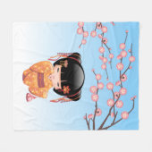 梅こけし人形 - 日本の芸者さんブルー フリースブランケット (正面(横))