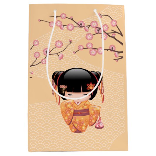 梅こけし人形 – 日本の芸者ガールイエロー ミディアムペーパーバッグ (正面)