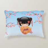 梅こけし人形 – 日本の芸者ガールブルー アクセントクッション (正面)