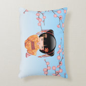 梅こけし人形 – 日本の芸者ガールブルー アクセントクッション (正面(垂直))