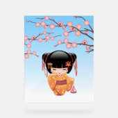 梅こけし人形 – 日本の芸者ガールブルー アクリルサイン (正面)