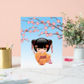 梅こけし人形 – 日本の芸者ガールブルー アクリルサイン (ウェディング)