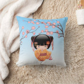 梅こけし人形 – 日本の芸者ガールブルー クッション (ブランケット)