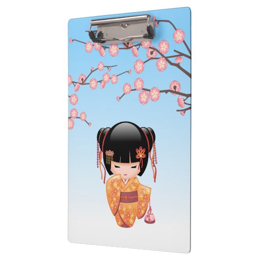 梅こけし人形 – 日本の芸者ガールブルー クリップボード (左)