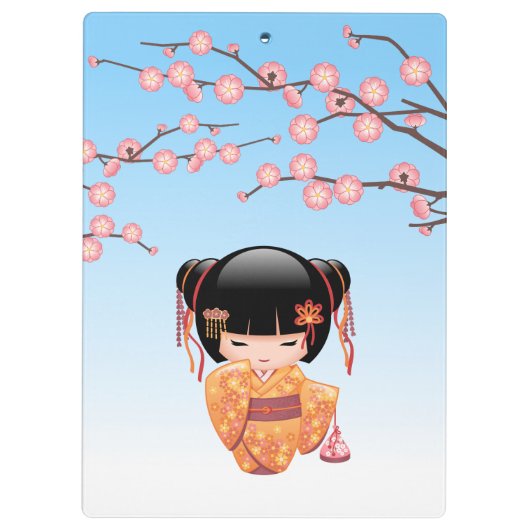 梅こけし人形 – 日本の芸者ガールブルー クリップボード (裏面)