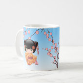 梅こけし人形 – 日本の芸者ガールブルー コーヒーマグカップ (正面左)