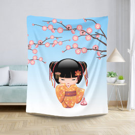 梅こけし人形 – 日本の芸者ガールブルー シェルパブランケット