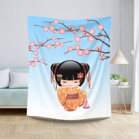 梅こけし人形 – 日本の芸者ガールブルー シェルパブランケット