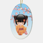 梅こけし人形 – 日本の芸者ガールブルー セラミックオーナメント (左)