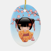 梅こけし人形 – 日本の芸者ガールブルー セラミックオーナメント (正面)