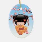 梅こけし人形 – 日本の芸者ガールブルー セラミックオーナメント (裏面)