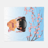 梅こけし人形 – 日本の芸者ガールブルー フリースブランケット (正面(横))