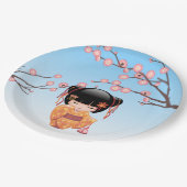 梅こけし人形 – 日本の芸者ガールブルー ペーパープレート (アングル)