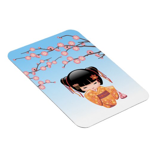 梅こけし人形 – 日本の芸者ガールブルー マグネット (右側)