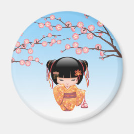 梅こけし人形 – 日本の芸者ガールブルー マグネット