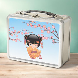 梅こけし人形 – 日本の芸者ガールブルー メタルランチボックス