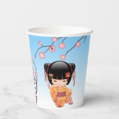 梅こけし人形 – 日本の芸者ガールブルー 紙コップ (裏面)