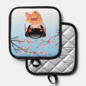 梅こけし人形 – 日本の芸者ガールブルー 鍋敷き (正面/裏面)