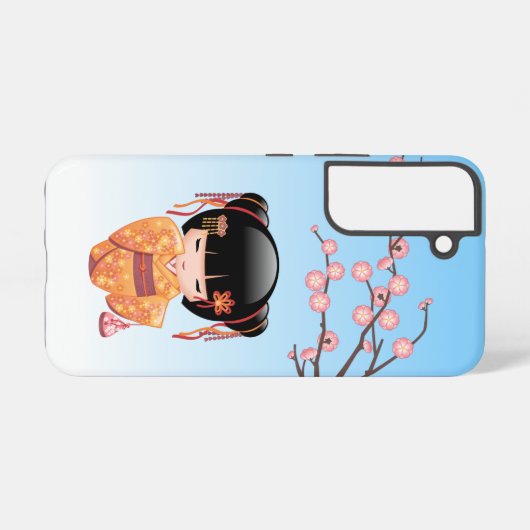 梅こけし人形 – 日本の芸者ガールブルー SAMSUNG GALAXYケース (裏面横)