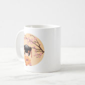 梅こけし人形 – 桃日本の芸者ガールコフ コーヒーマグカップ (正面左)